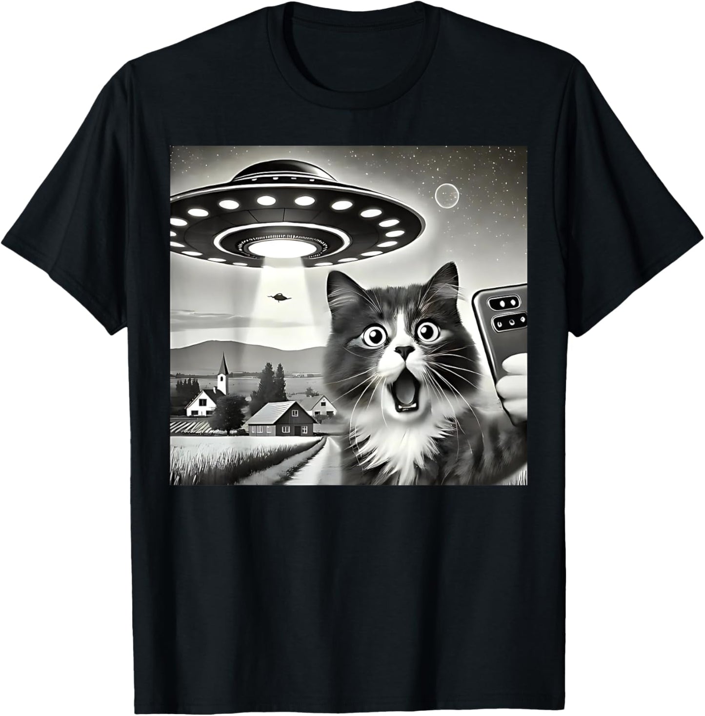 Cat Selfie With Alien UFO Funny Cat Gifts For Men Women Kid T-Shirt