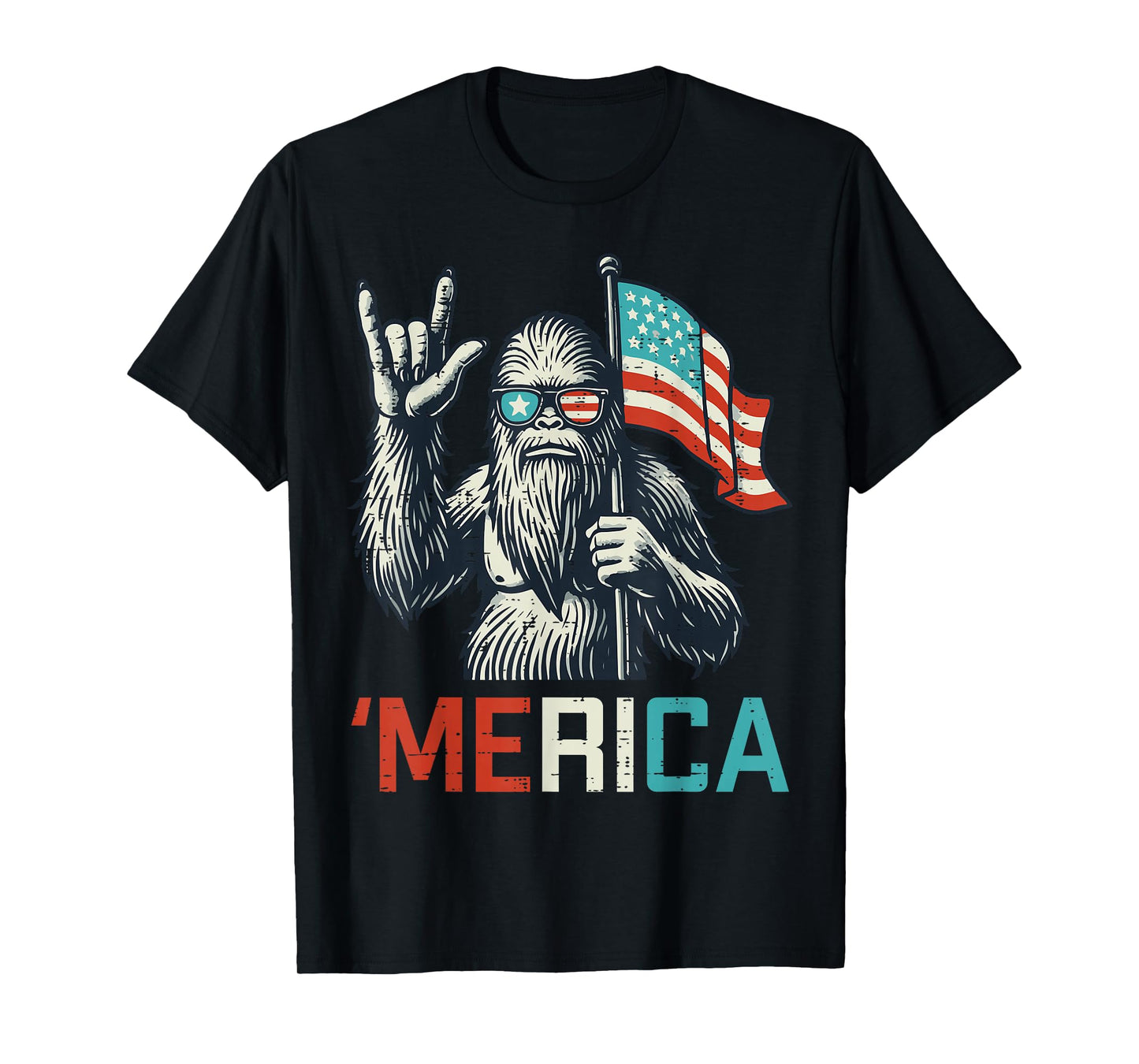 Bigfoot Rock US Flag Merica Sasquatch Patriot Men Boys Kids T-Shirt