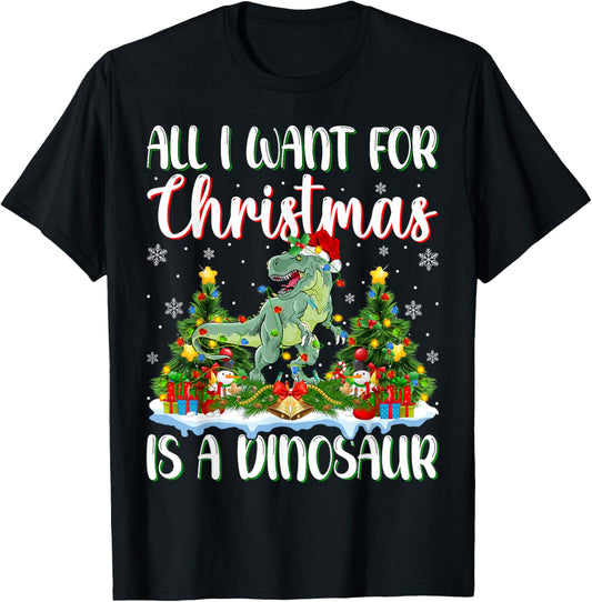 I Want For Christmas Is A Dinosaur Xmas Tree Lights T-Shirt