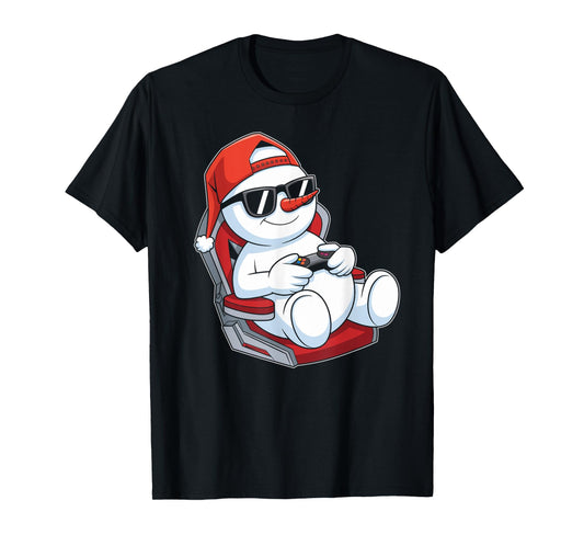 Christmas Snowman Gamer Funny Video Gaming Xmas Kids Boys T-Shirt