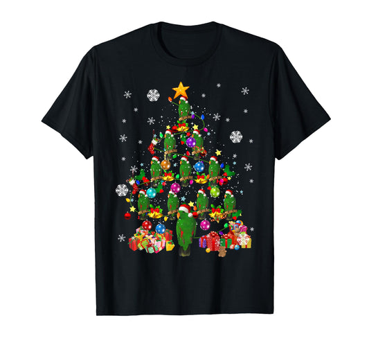 Santa Eclectus Birds Christmas Tree Lights Santa Parrots T-Shirt
