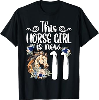 11th Horse Birthday Party 11 Year Old Girl Horses Birthday T-Shirt