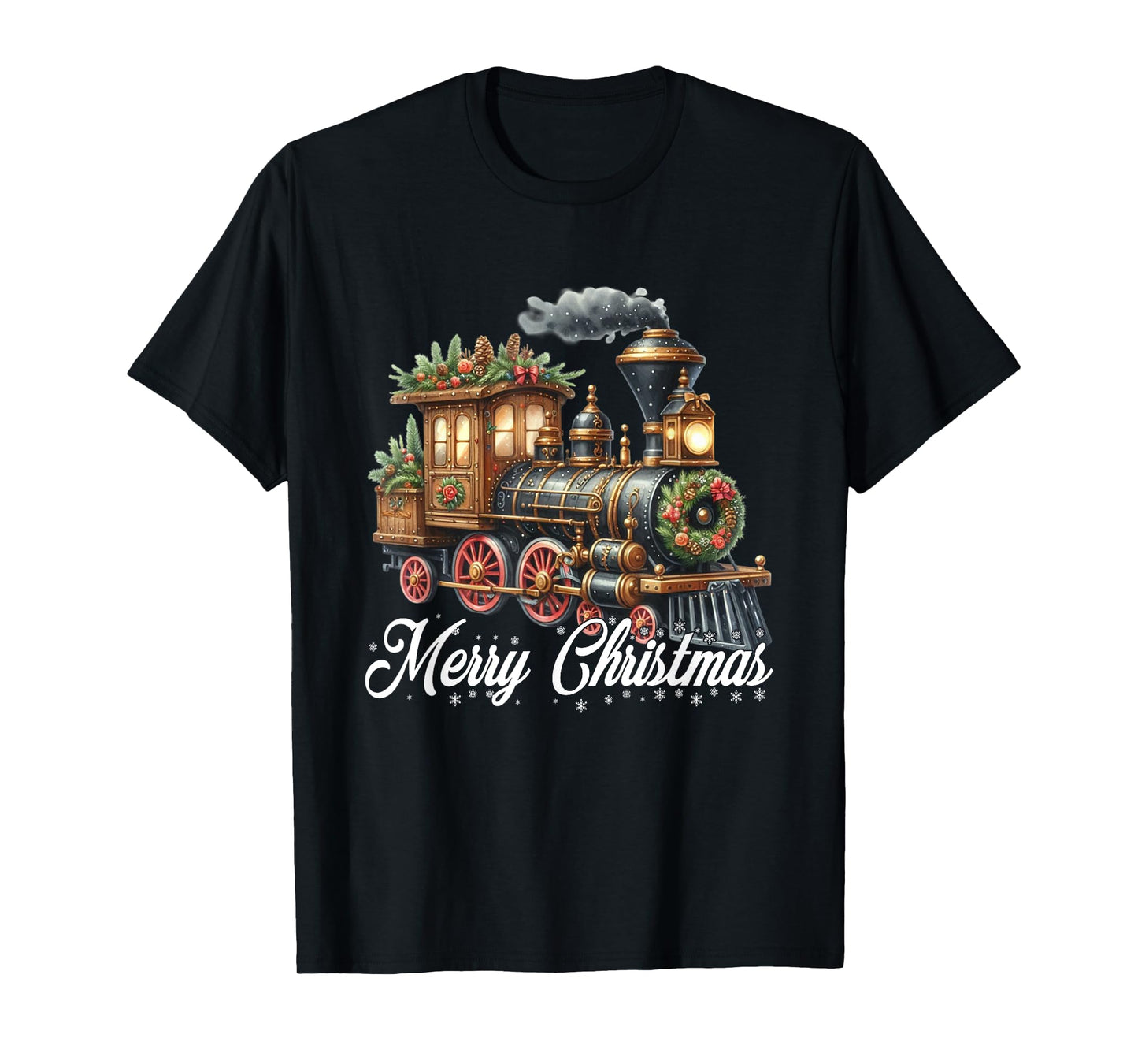 Merry Christmas Steam Train Locomotive Family Pajamas T-Shirt
