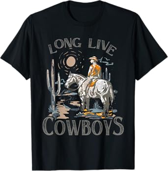 Retro Long Live-Cowboys Horse Rodeo Western, Farmer Tee T-Shirt
