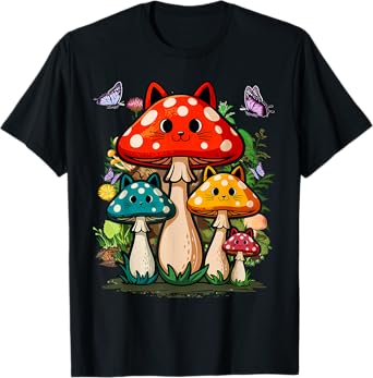 Vintage Meowshroom Mushrooms Funny Cats Animals Love Pet T-Shirt