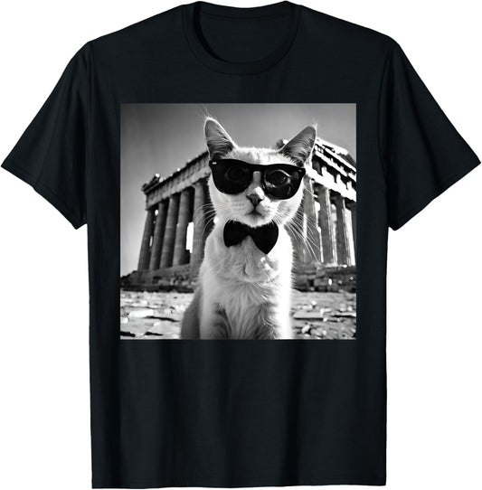 Funny Cat Wearing Sunglasses At The Parthenon Greece T-Shirt