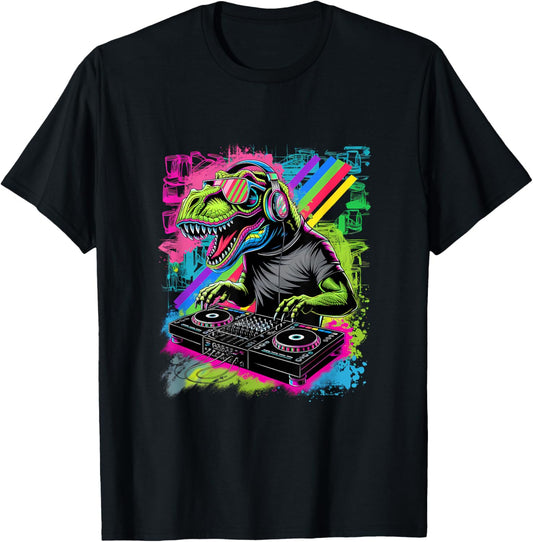 DJ T-Rex – Cool Dinosaur DJ Mixing Retro EDM Beats T-Shirt