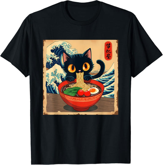 Cat Anime Kawaii Cat Ramen Japanese Funny Graphic Tees T-Shirt