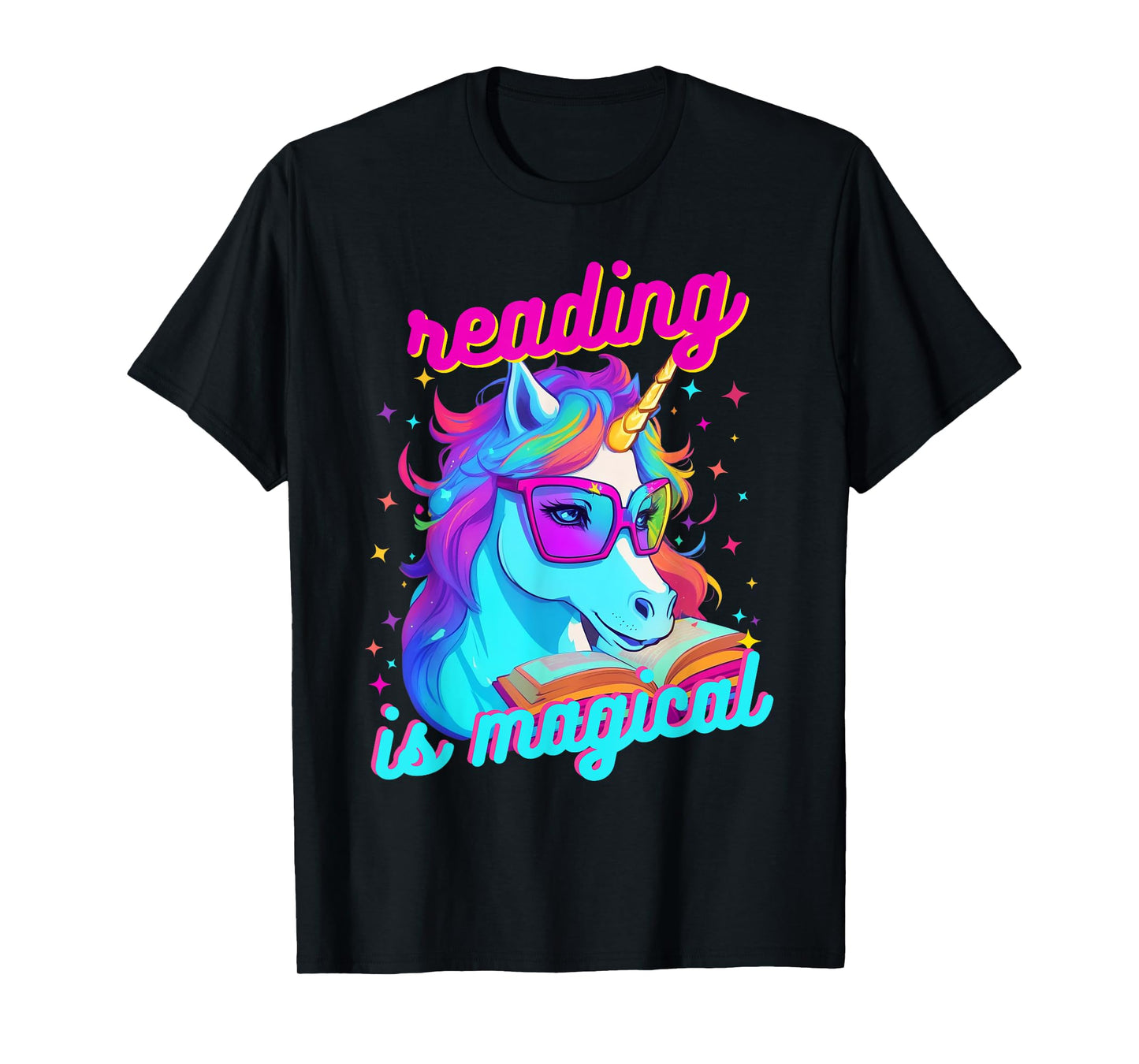 Psychedelic Cool Nerd Unicorn Reading is Magical Book Lover T-Shirt