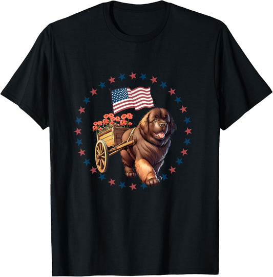 All American Patriotic Brown Newfoundland Dog T-Shirt