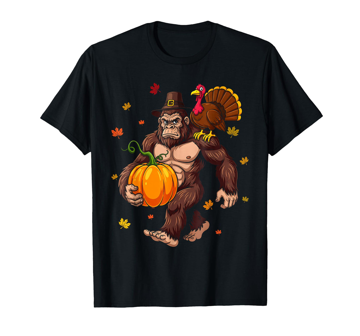 Bigfoot Pilgrim Turkey Pumpkin Thanksgiving Day Boys Men T-Shirt