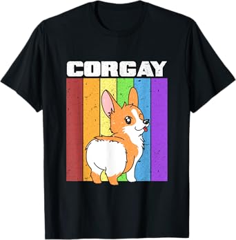 Vintage LGBT Gay Pride Rainbow Flag Corgi Shirt Corgay Pun T-Shirt