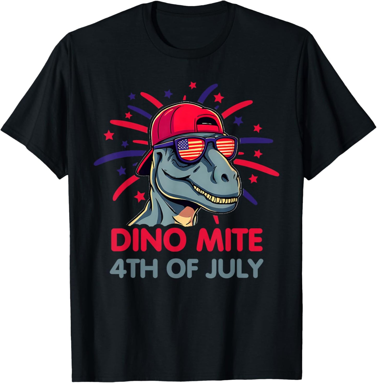 Boys 4th of July Dino Mite American Flag Patriotic USA T-Shirt