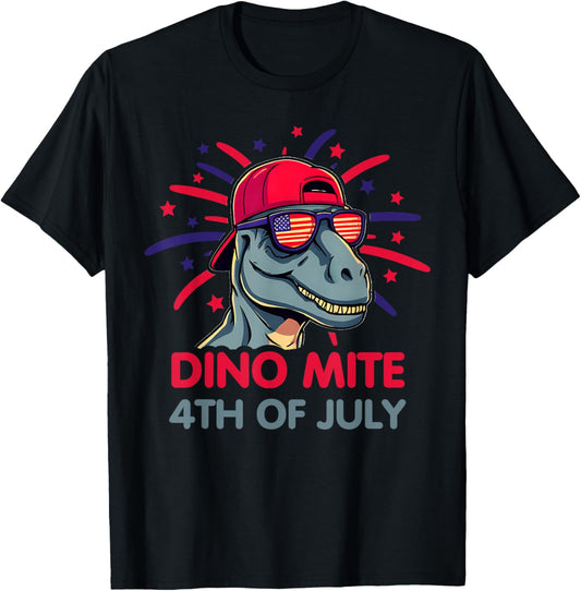 Boys 4th of July Dino Mite American Flag Patriotic USA T-Shirt