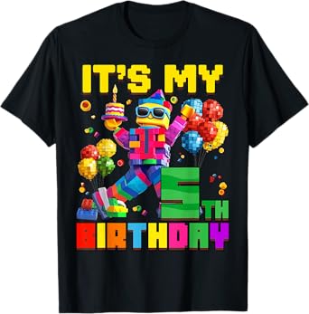 Its My 5th Fifth Birthday Building Brick 5 Years Old Boys T-Shirt
