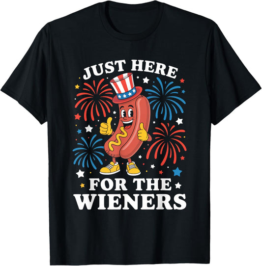 Just Here For The Wieners Funny Hot Dog 4th Of July American T-Shirt