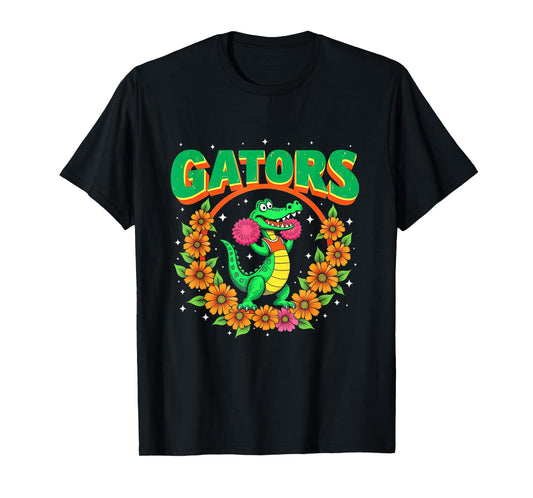 Cheerleading Gator Floral Retro Back to School Spirit Squad T-Shirt