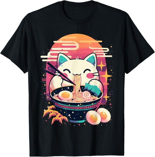 Anime Cat Eating Ramen Japanese Ramen Cat Japan T-Shirt