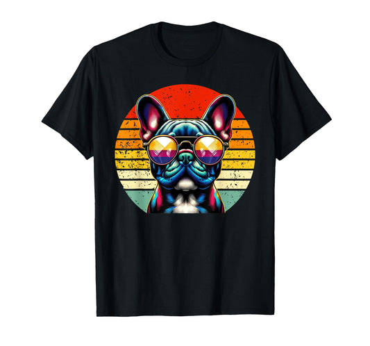 French Bulldog Wearing Sunglasses Vintage Retro Sunset T-Shirt