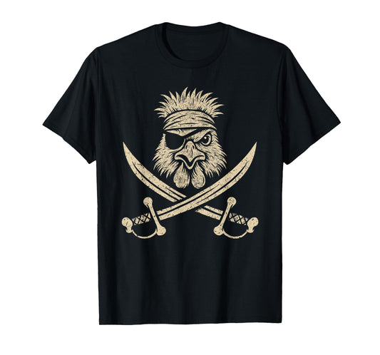 Vintage Pirate Silkie Chicken and Crossbones Farm Animal T-Shirt