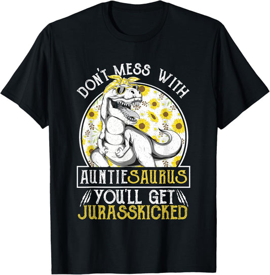 Auntie Saurus Jurasskicked Sunflower T Shirt, Aunt T Rex T-Shirt