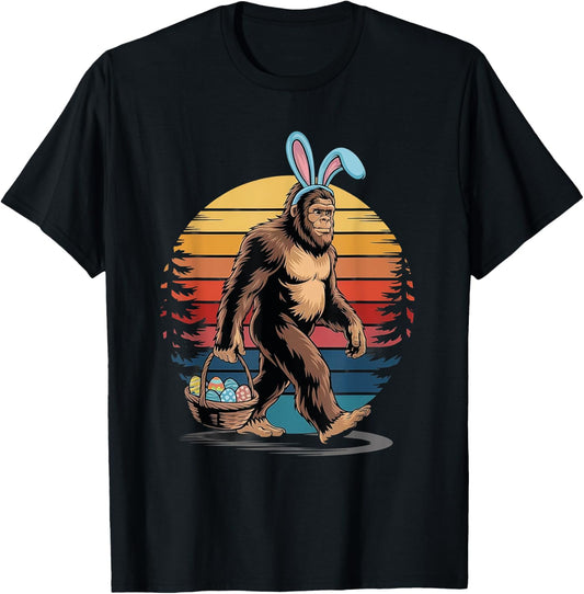 Bigfoot Sasquatch Bunny Easter Eggs Retro Men Women Kids T-Shirt