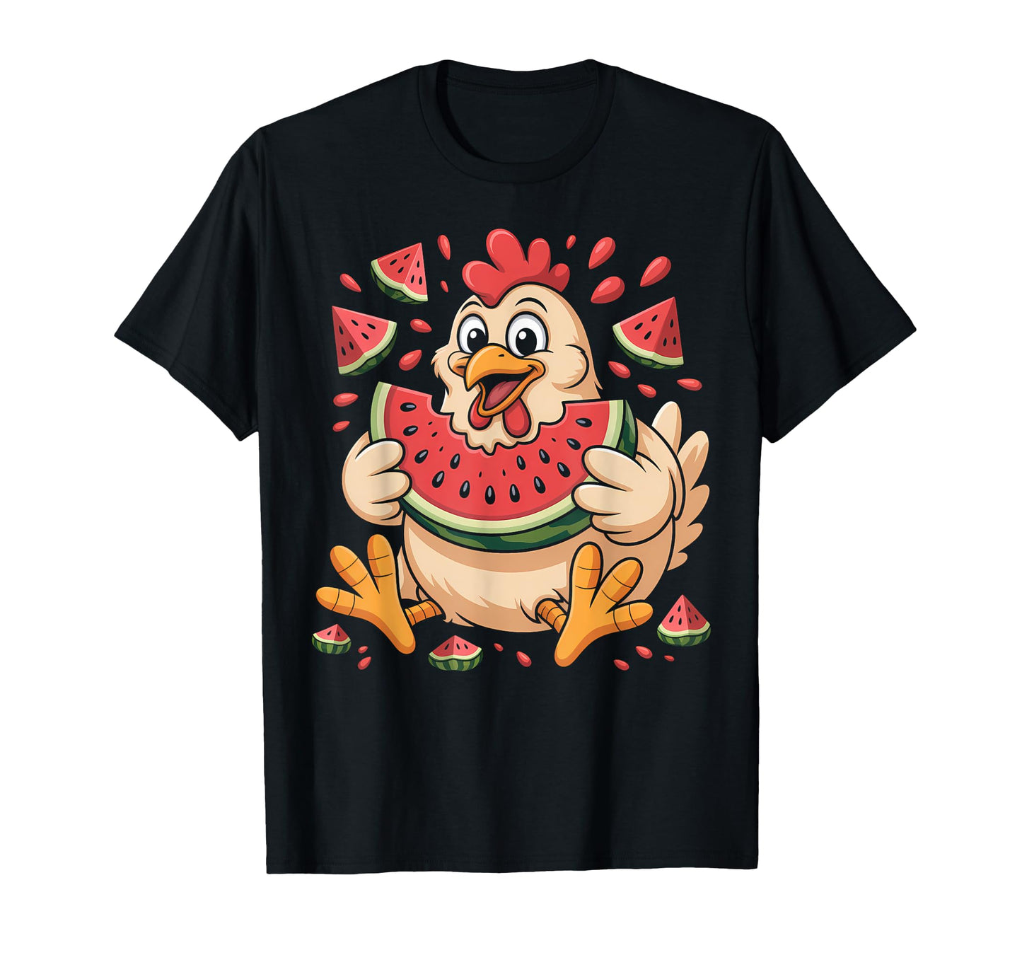 Funny Chicken Eating Watermelon Summer Fruit Humor T-Shirt