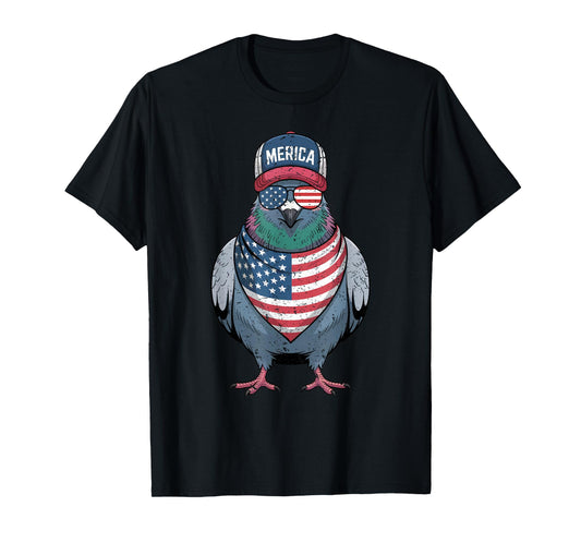 Pigeon 4th of July US American Flag Patriotic Bird T-Shirt