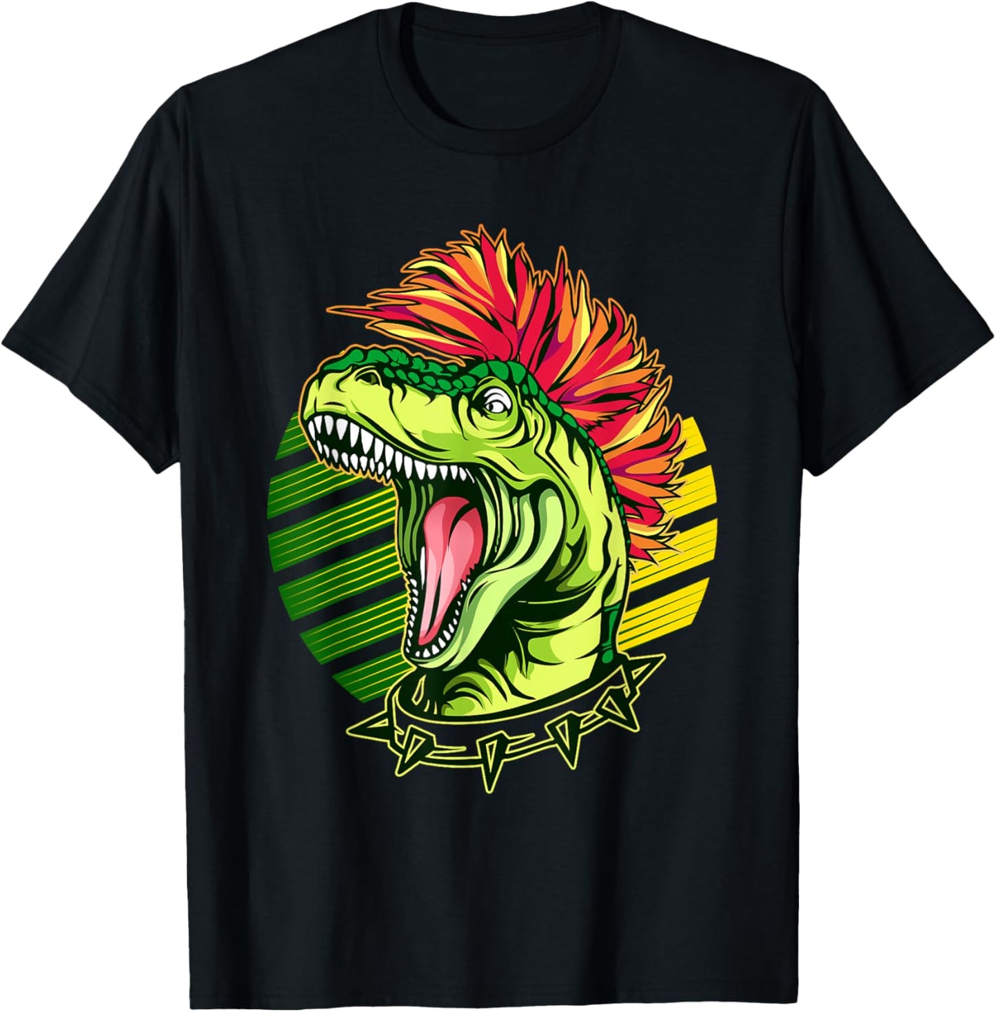 Punk Rock Mohawk Dinosaur T-Rex Retro 80's 90's Rocker T-Shirt