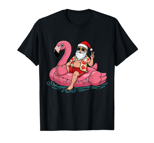 Christmas in July Shirt Santa Flamingo Float Summer Xmas T-Shirt