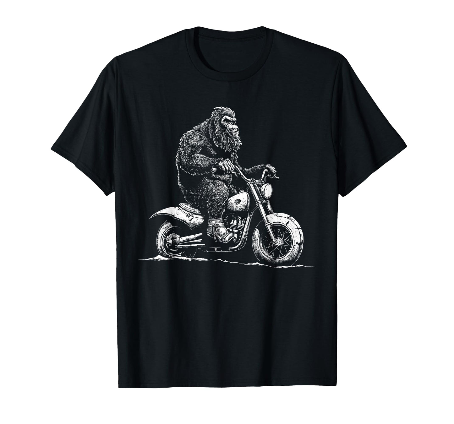 Bigfoot Riding A Motorcycle Bike Funny Sasquatch Men Women T-Shirt