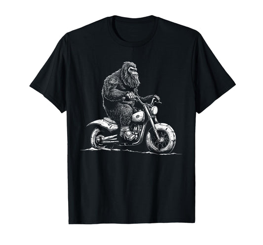 Bigfoot Riding A Motorcycle Bike Funny Sasquatch Men Women T-Shirt
