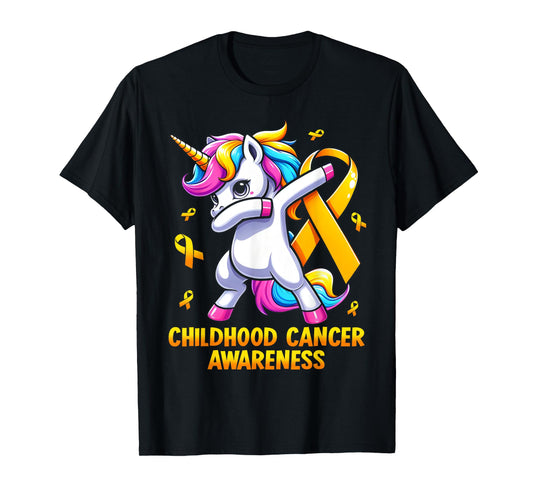 Unicorn Gold Ribbon Girls Childhood Cancer Awareness T-Shirt