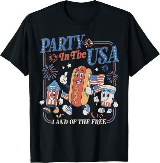 Retro Party In The USA Hot Dog Flag USA 4th Of July Party T-Shirt