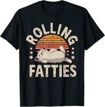 Cool Rolling Fatties Designs Unisex-Adults Black Cat-Themed T-Shirt
