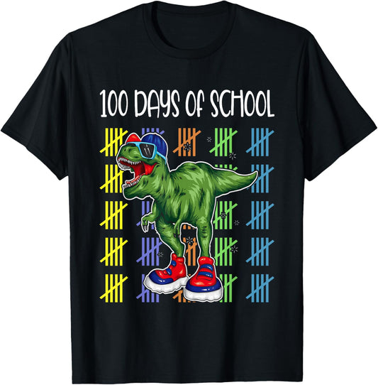 Dinosaur T rex 100 Days Of School Boys Girls Kids Teacher T-Shirt