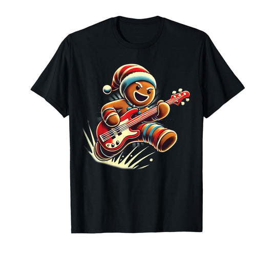 Gingerbread Playing Guitar Christmas Musician Guitarist T-Shirt