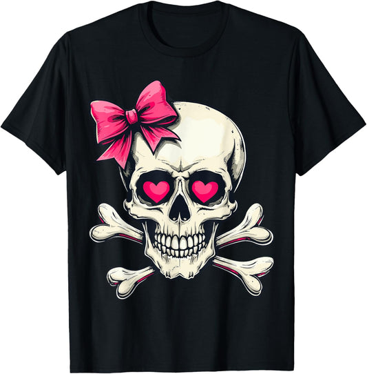 Skeleton Skull with Bow Pink Halloween T-Shirt