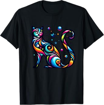 80s Colorful Kitten Lover Artwork Decor Cute Art Cat Men Women Kids T-Shirt