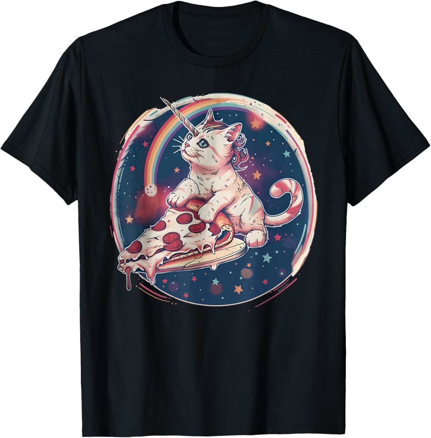 Funny Uni-Cat Flying A Pizza Unicorn Kitten Space Cats Lover T-Shirt