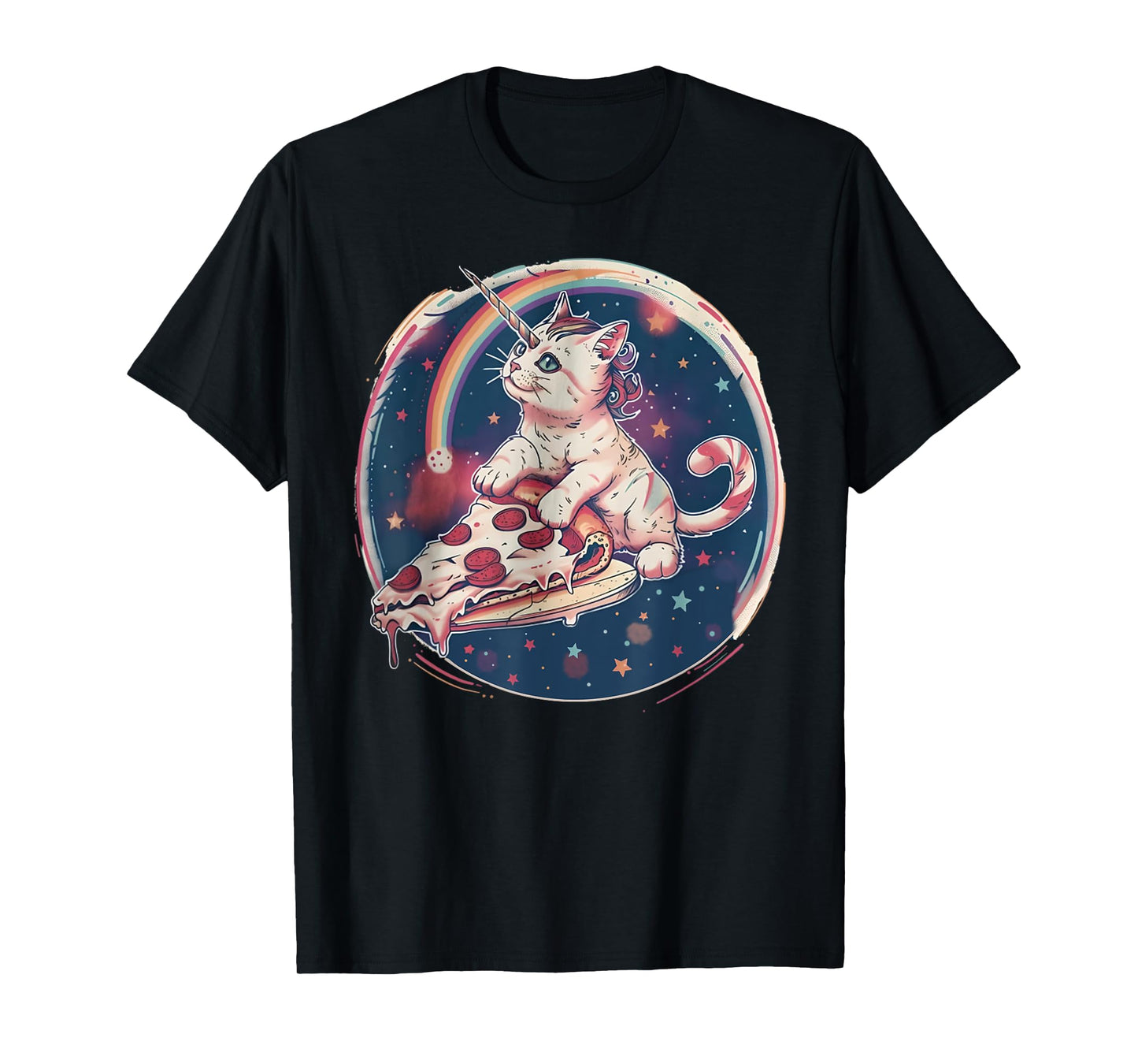 Funny Uni-Cat Flying A Pizza Unicorn Kitten Space Cats Lover Men Women Kids T-Shirt