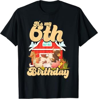 6th Birthday Shirt Farm Animals Cow Horse Pig 6 Years Old T-Shirt