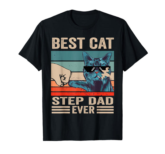 Vintage Best Cat step dad Ever bump fist father's day Gifts T-Shirt