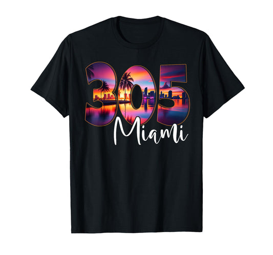 Miami 305 Area Code Vintage Florida Skyline 305 Retro Miami T-Shirt