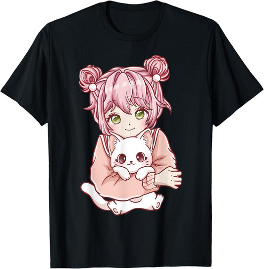 Anime Girl Cat Cats Kawaii T-Shirt