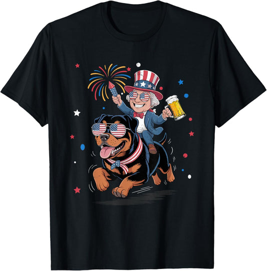 George Washington Rottweiler Patriotic 4th Of July American T-Shirt