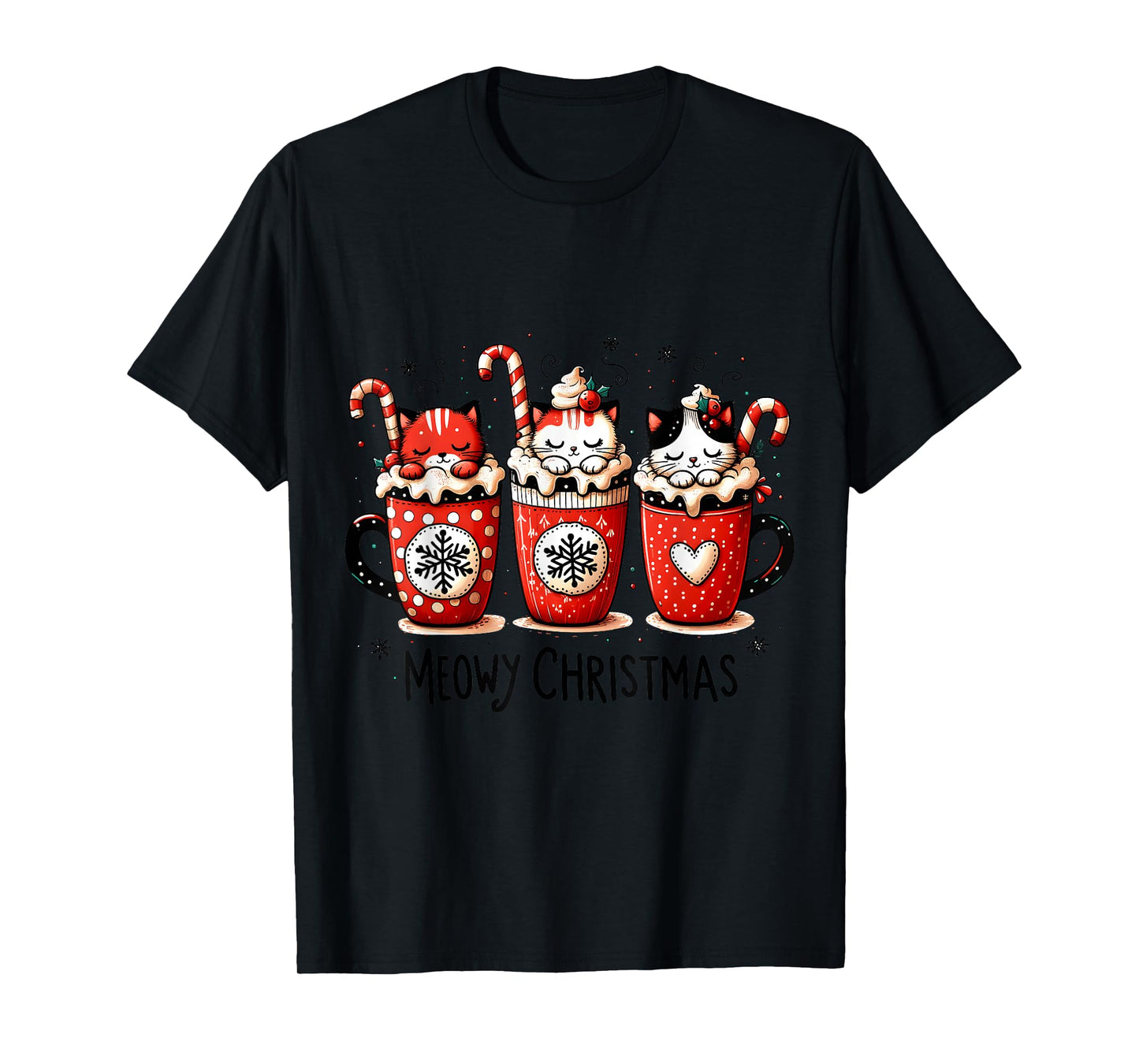 Meowy Christmas Cute Cats and Coffee Merry Xmas Graphic T-Shirt