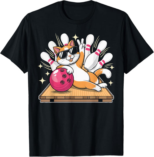 Cute Cat With Sunglasses Cat Playing Bowling For men women T-Shirt
