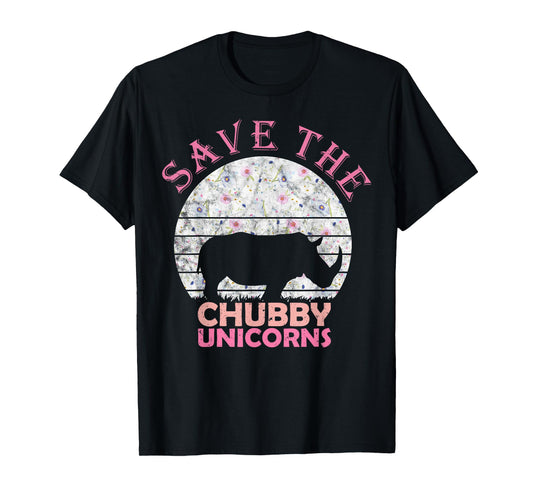 Floral Rhino gift for Girls Women - Save The Chubby Unicorns T-Shirt