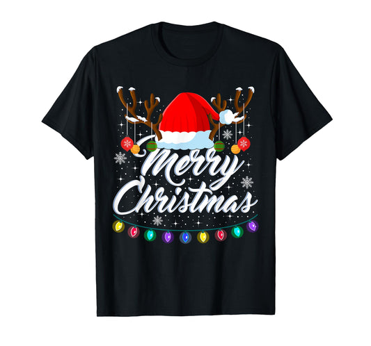 Merry Christmas Red Santa Hat Reindeer Xmas Matching Family T-Shirt